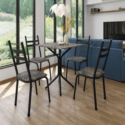 Conjunto De Mesa Sala De Jantar Com 4 Cadeiras Leia Tubular Granito Artefamol Preto/flor