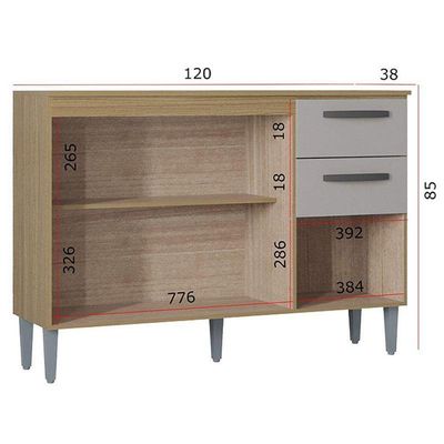 Balcão 507 3 Portas E 2 Gavetas Com Tampo Damasco Off White - Poquema