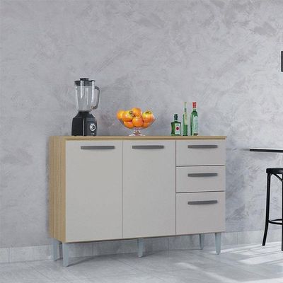 Balcão 507 3 Portas E 2 Gavetas Com Tampo Damasco Off White - Poquema