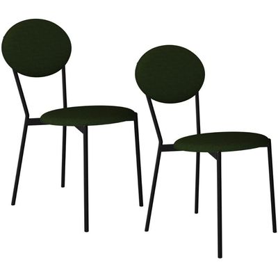 Kit 02 Cadeiras Estofada Para Sala De Jantar Azuri Preto C01 Linho Verde Musgo - Lyam Decor
