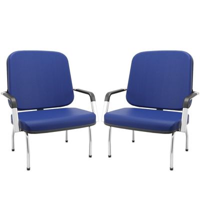 Kit 02 Cadeiras De Escritório Recepção Com Braço Fixa Cromada Magno P03 Vinil Azul - Lyam Decor
