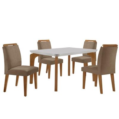Conjunto Mesa Liz 120cm Em Mdf 4 Cadeiras Athenas Moderna Vel. Capuccino Off White Imbuia