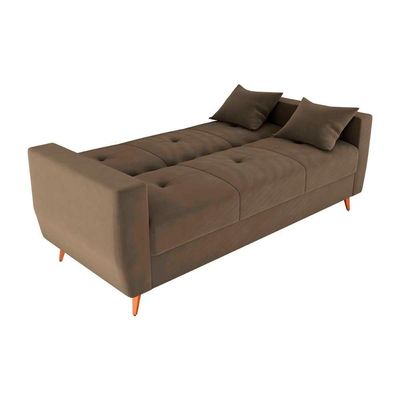 Sofá Cama Casal Premium 3 Lugares Com Baú 2,08 Larg Pamela Matrix Veludo Capuccino