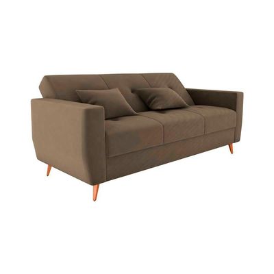 Sofá Cama Casal Premium 3 Lugares Com Baú 2,08 Larg Pamela Matrix Veludo Capuccino