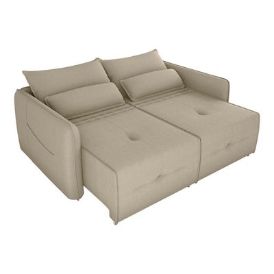 Sofá Cama 2 Lugares Com Com Assentos Divididos Premium Com Almofadas Celine Matrix Suede Bege