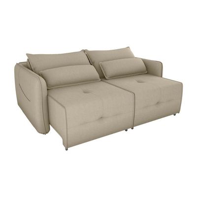 Sofá Cama 2 Lugares Com Com Assentos Divididos Premium Com Almofadas Celine Matrix Suede Bege