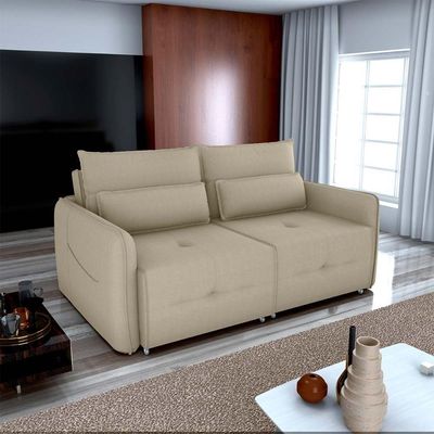 Sofá Cama 2 Lugares Com Com Assentos Divididos Premium Com Almofadas Celine Matrix Suede Bege