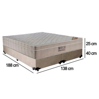 Cama Box Casal Suede Bipartido + Colchão Ortobom Airtech Molas Ensacadas 65x138x188 Bege
