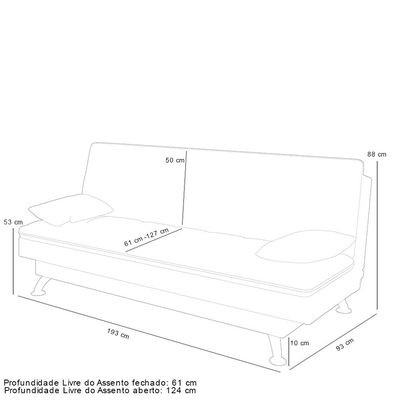 Sofá Cama para Sala de Estar Quarto 193cm Lia M03 Linho Chumbo - Lyam Decor