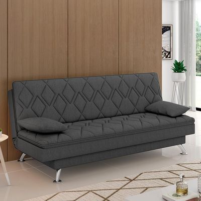 Sofá Cama para Sala de Estar Quarto 193cm Lia M03 Linho Chumbo - Lyam Decor
