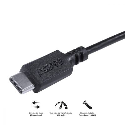 Cabo Para Impressora Usb Tipo C Para Usb B 2.0 1 Metro Preto - Pucbp-1