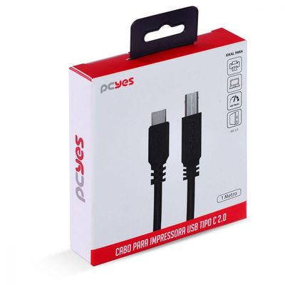 Cabo Para Impressora Usb Tipo C Para Usb B 2.0 1 Metro Preto - Pucbp-1