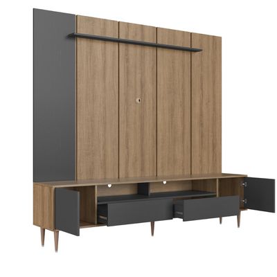 Home Rack E Painel Para Tv Até 75 Polegadas Com Iluminação Led Rotterdam Grafite