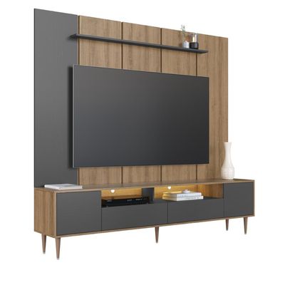 Home Rack E Painel Para Tv Até 75 Polegadas Com Iluminação Led Rotterdam Grafite