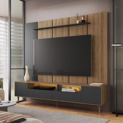 Home Rack E Painel Para Tv Até 75 Polegadas Com Iluminação Led Rotterdam Grafite