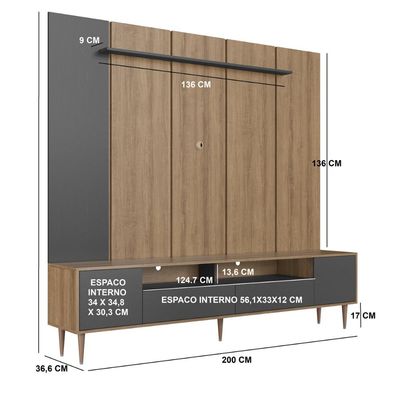 Home Rack E Painel Para Tv Até 75 Polegadas Com Iluminação Led Rotterdam Grafite