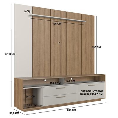 Home Rack E Painel Para Tv Até 75 Polegadas Com Iluminação Led Reims Arenas