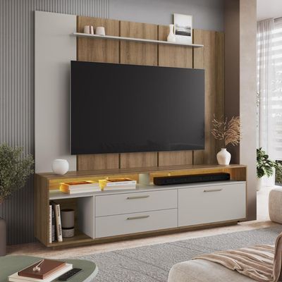 Home Rack E Painel Para Tv Até 75 Polegadas Com Iluminação Led Reims Arenas