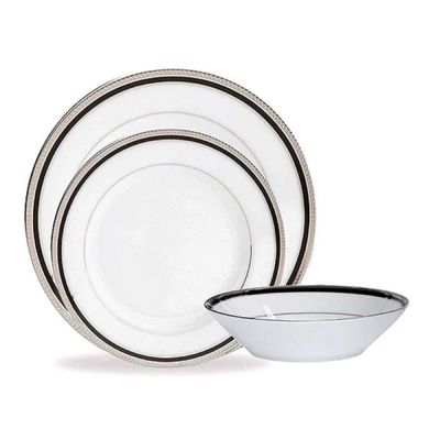 Baixela de pratos em porcelana Noritake Toorak Noir Platinum 18 peças