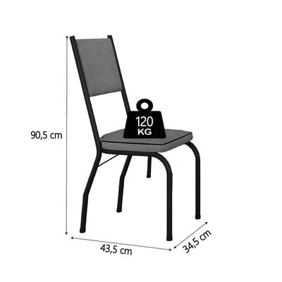 Conjunto Sala De Jantar Mesa Tampo Granito 1,40m Com 6 Cadeiras Diana Artefamol Preto/Platina