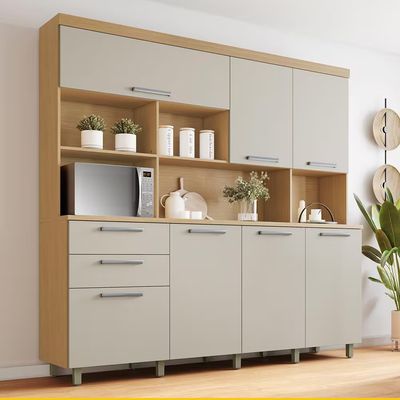 Cozinha Compacta Nobreza com 7 Portas 2 Gavetas e 4 Prateleiras 210cm de largura Nesher Bege