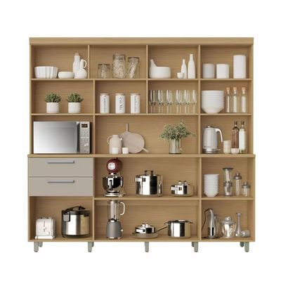 Cozinha Compacta Nobreza com 7 Portas 2 Gavetas e 4 Prateleiras 210cm de largura Nesher Bege