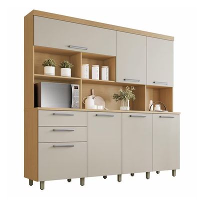 Cozinha Compacta Nobreza com 7 Portas 2 Gavetas e 4 Prateleiras 210cm de largura Nesher Bege
