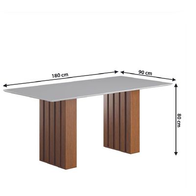 Conjunto De Mesa Sala De Jantar Ripada Tampo Com Vidro 1,80m 6 Cadeiras Santiago Dobuê Madeirado Off White