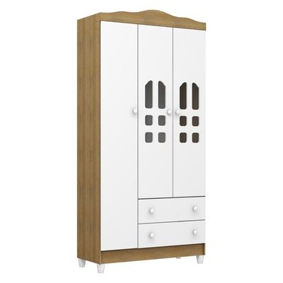 Guarda-Roupa Infantil Carolina Baby Eloa com 3 Portas, 2 Gavetas e 4 Prateleiras 94cm de Largura Branco e Bétula