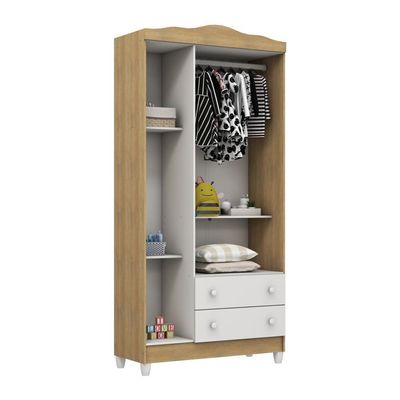 Guarda-Roupa Infantil Carolina Baby Eloa com 3 Portas, 2 Gavetas e 4 Prateleiras 94cm de Largura Branco e Bétula
