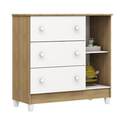 Cômoda Infantil Carolina Baby Eloa com 3 Gavetas, 1 Porta e 1 Prateleira 95cm de Largura Branco e Bétula