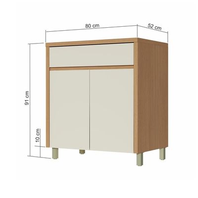 Balcão Nesher Condessa com 2 Portas, 1 Gaveta e 1 Prateleira 80cm de Largura Carvalho/Greige