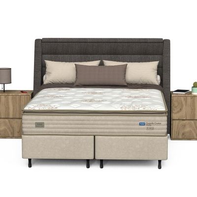 Cama Box Queen Size Probel Guarda Costas Vitality Revestida em Tecido Suede + Colchão com Pillow Super e Molas Ensacadas 30x158x188cm branco e Marfim