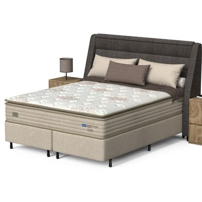 Cama Box Queen Size Probel Guarda Costas Vitality Revestida em Tecido Suede + Colchão com Pillow Super e Molas Ensacadas 30x158x188cm branco e Marfim