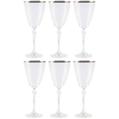 Conjunto de 6 Taças para Água Bohemia Silver Rim 350ml Transparente