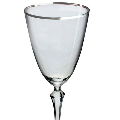 Conjunto de 6 Taças para Água Bohemia Silver Rim 350ml Transparente