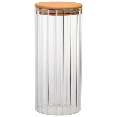 Porta Mantimento Canelado em Vidro Borossilicato e Tampa em Bambu Dynasty 1L Transparente