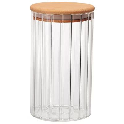 Porta Mantimento Canelado em Vidro Borossilicato e Tampa em Bambu Dynasty 750ml Transparente