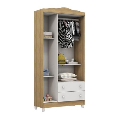Guarda-Roupa Infantil Carolina Baby Eloa com 3 Portas, 2 Gavetas e 4 Prateleiras 94cm de Largura Branco e Bétula