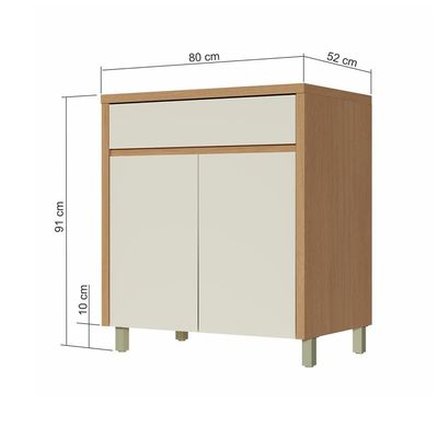 Balcão Nesher Condessa com 2 Portas, 1 Gaveta e 1 Prateleira 80cm de Largura Carvalho/Greige