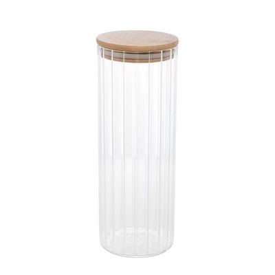 Porta Mantimento Vidro Borossilicato Tampa Bambu Wolff 1,1L Transparente
