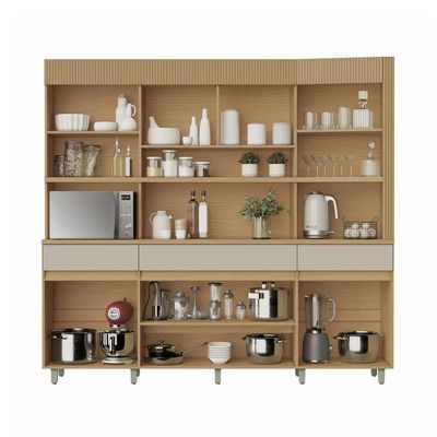 Cozinha Compacta Realeza com 5 Portas 2 Gavetas e 2 Prateleiras 220cm de largura Nesher Bege