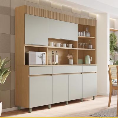Cozinha Compacta Realeza com 5 Portas 2 Gavetas e 2 Prateleiras 220cm de largura Nesher Bege