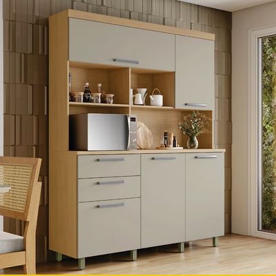 Cozinha Compacta Nobreza com 5 Portas 2 Gavetas e 2 Prateleiras 160cm Nesher Bege