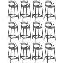 Kit 12 Banquetas Média Allegra 66cm Design Cozinha/bancada - Preto