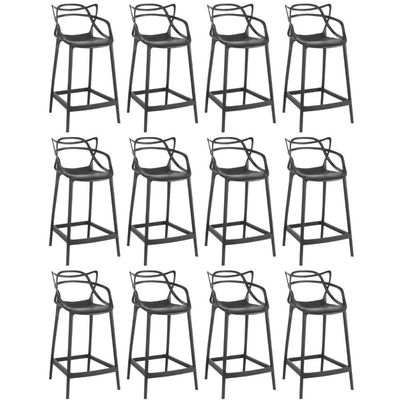Kit 12 Banquetas Média Allegra 66cm Design Cozinha/bancada - Preto