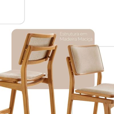 Conjunto Com 2 Banquetas Eva Moderna Linho Off Imbuia Natural