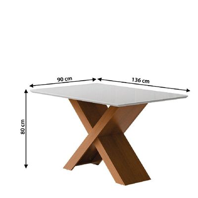 Conjunto Mesa De Jantar 4 Cadeiras Grécia Tampo De Vidro 1,36m - Dobuê- Madeirado / Bege