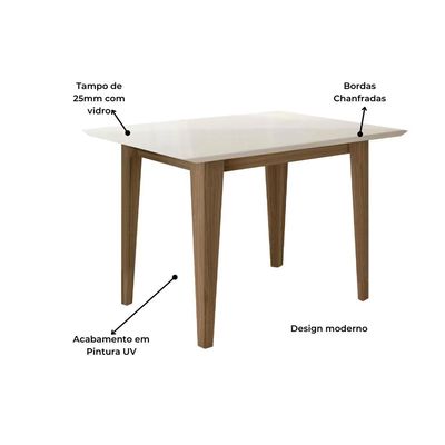 Mesa de Jantar Kate 4 Cadeiras Estofadas e Revestidas Tecido Suede Poliman Móveis Carvalho/Branco/Off White