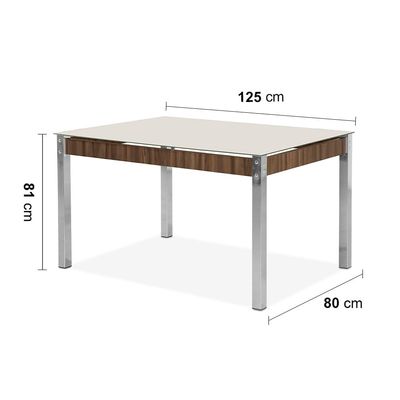 Mesa de Jantar Aço Nobre Cláudia com Tampo Kanon e 4 Cadeiras Bege/Nogal/Off White